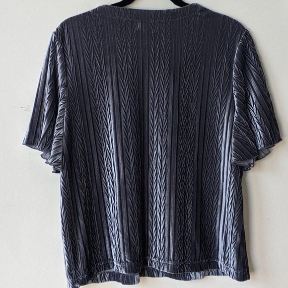 World Market Velvet Pleated Textured Blue Gray Textured Stela Velour Top S/M - Picture 3 of 5